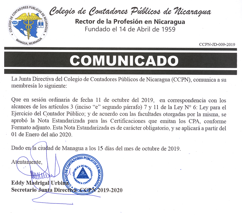 9- Comunicado CCPN-JD-009-2019